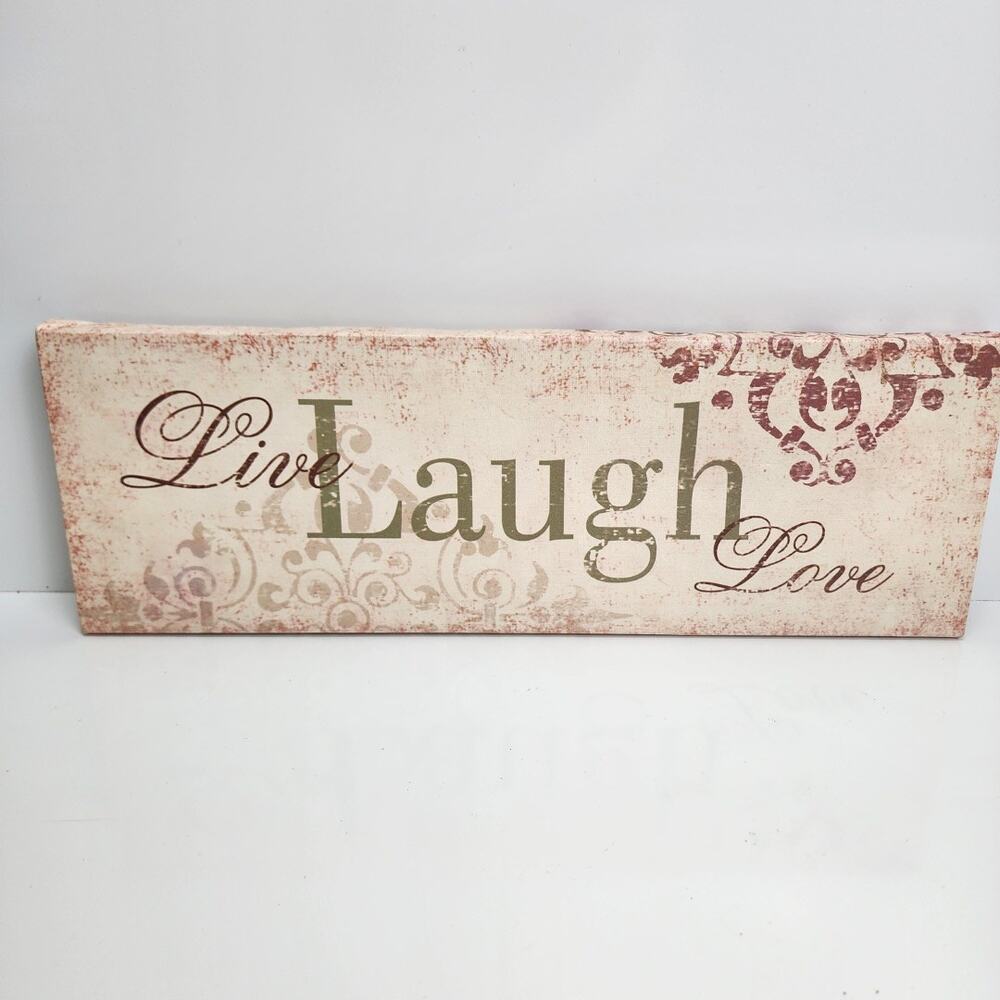 Live Laugh Love 19"x6" Rectangle Stretched Canvas Over Frame Red Gold Wall Decor